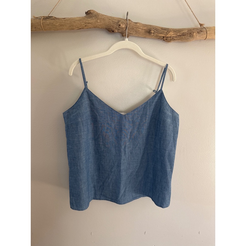 J.Crew Blue Cotton Chambray V-Neck Camisole Top Adjustable Straps Size 14
